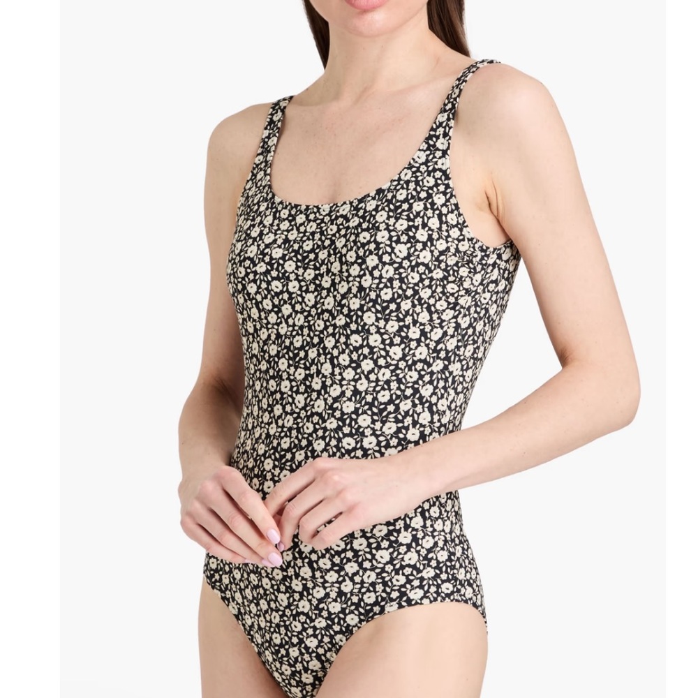 NWT Tory Burch One-Piece Printed Tank Swimsuit In Black Tonal Ditsy Size Small